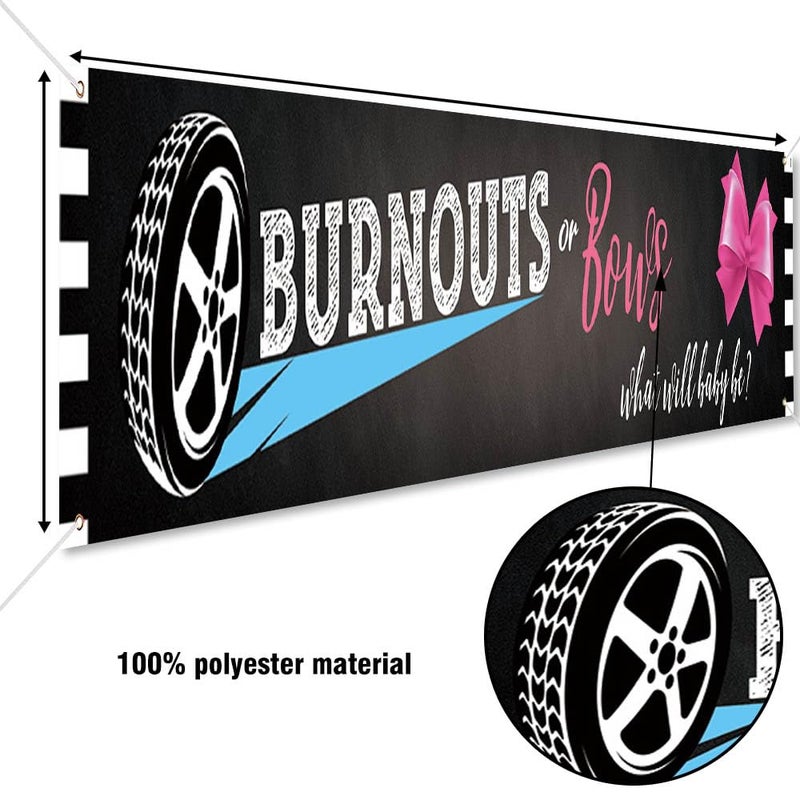DOTOOMA 118 x 20 Inches Burnouts Or Bows Gender Reveal Banner Yard Sign Decoration Pink Bowknot Or Tyre Theme Party Polyester Supplies What Will Baby Shower Indoor Outdoor - Image 5